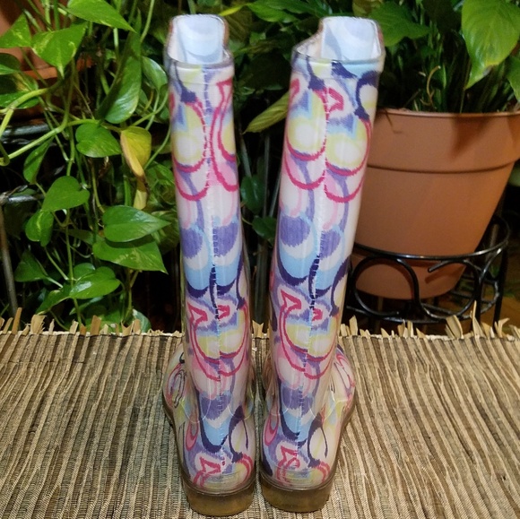 Multicolor Coach Rubber Rain Boots Sz7 - Picture 2 of 8